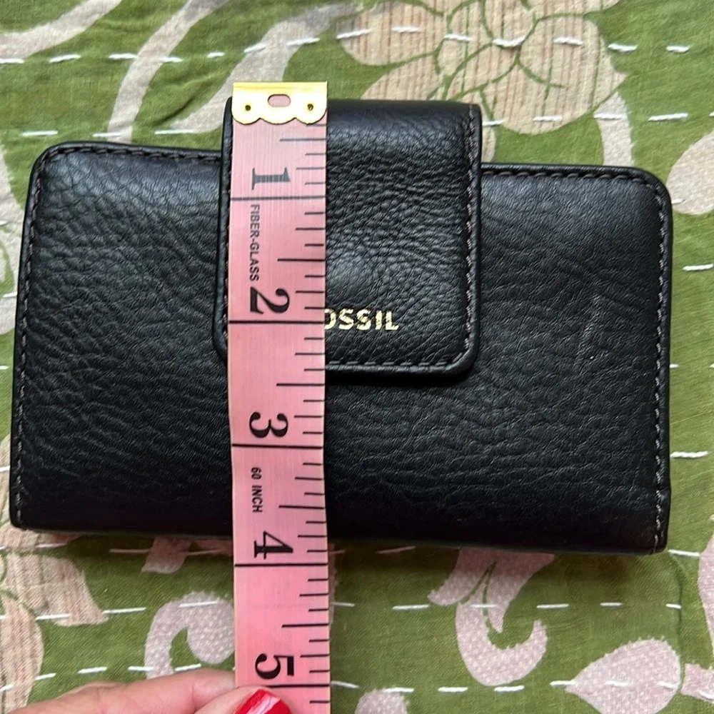 FOSSIL TOTE WALLET SET GENUINE LEATHER BLACK GOLD HARDWARE
